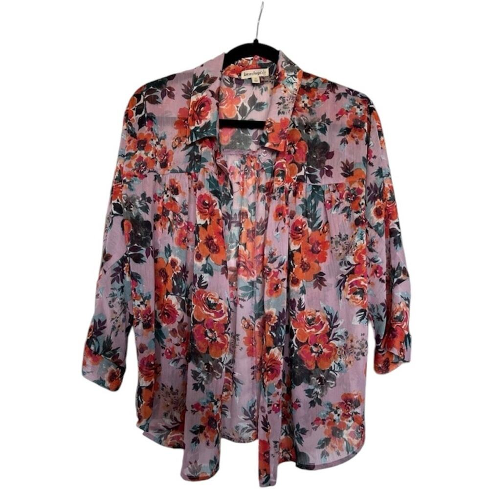 Love on a Hanger women’s size XL red blue floral button blouse/shirt